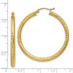 Load image into Gallery viewer, 14K Yellow Gold Diamond-cut 3mm Round Hoop Earrings  40mm length
