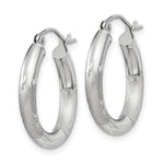 Load image into Gallery viewer, 14K White Gold Satin &amp; Diamond-cut 3mm Round Hoop Earrings 15mm length

