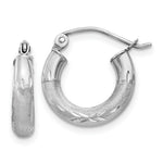 Load image into Gallery viewer, 14K White Gold Satin &amp; Diamond-cut 3mm Round Hoop Earrings 10mm length
