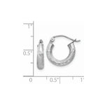 Load image into Gallery viewer, 14K White Gold Satin &amp; Diamond-cut 3mm Round Hoop Earrings 10mm length
