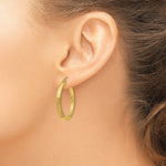 Load image into Gallery viewer, 14K Yellow Gold Satin &amp; Diamond-cut 3mm Round Hoop Earrings 30mm length
