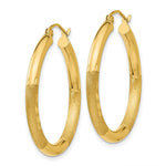 Load image into Gallery viewer, 14K Yellow Gold Satin &amp; Diamond-cut 3mm Round Hoop Earrings 30mm length
