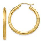 Load image into Gallery viewer, 14K Yellow Gold Satin &amp; Diamond-cut 3mm Round Hoop Earrings 30mm length
