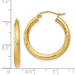 Load image into Gallery viewer, 14K Yellow Gold Satin &amp; Diamond-cut 3mm Round Hoop Earrings 25mm length
