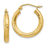 Load image into Gallery viewer, 14K Yellow Gold Satin &amp; Diamond-cut 3mm Round Hoop Earrings 20mm length
