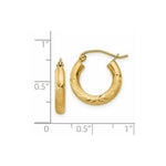 Load image into Gallery viewer, 14K Yellow Gold Satin &amp; Diamond-cut 3mm Round Hoop Earrings 16mm length
