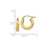 Load image into Gallery viewer, 14K Yellow Gold Satin &amp; Diamond-cut 3mm Round Hoop Earrings 14mm length
