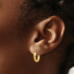 Load image into Gallery viewer, 14K Yellow Gold Satin &amp; Diamond-cut 3mm Round Hoop Earrings 14mm length
