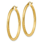 Load image into Gallery viewer, 14K Yellow Gold Satin &amp; Diamond-cut 3mm Round Hoop Earrings 40mm length
