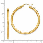 Load image into Gallery viewer, 14K Yellow Gold Satin &amp; Diamond-cut 3mm Round Hoop Earrings 40mm length
