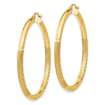 Load image into Gallery viewer, 14K Yellow Gold Satin &amp; Diamond-cut 3mm Round Hoop Earrings 45mm length
