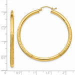 Load image into Gallery viewer, 14K Yellow Gold Satin &amp; Diamond-cut 3mm Round Hoop Earrings 45mm length
