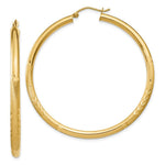 Load image into Gallery viewer, 14K Yellow Gold Satin &amp; Diamond-cut 3mm Round Hoop Earrings 50mm length
