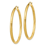 Load image into Gallery viewer, 14K Yellow Gold Satin &amp; Diamond-cut 3mm Round Hoop Earrings 50mm length
