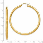 Load image into Gallery viewer, 14K Yellow Gold Satin &amp; Diamond-cut 3mm Round Hoop Earrings 50mm length
