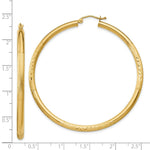 Load image into Gallery viewer, 14K Yellow Gold Satin &amp; Diamond-cut 3mm Round Hoop Earrings 55mm length
