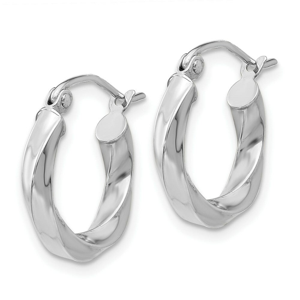 14K White Gold 3mm Twisted Hoop Earrings  9mm length