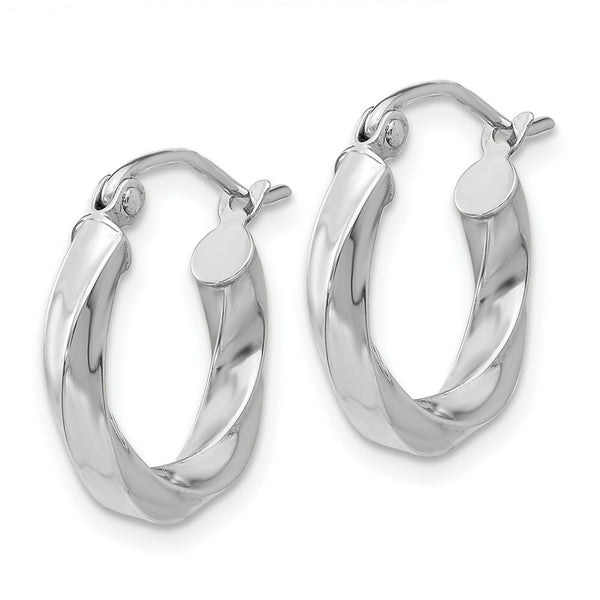 14K White Gold 3mm Twisted Hoop Earrings  9mm length