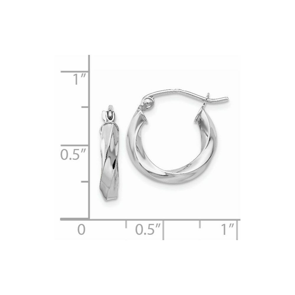 14K White Gold 3mm Twisted Hoop Earrings  9mm length