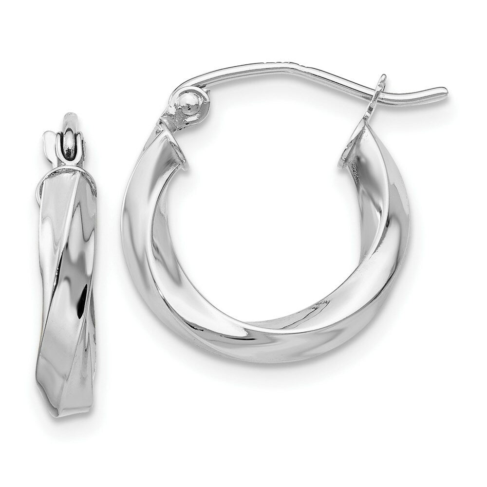 14K White Gold 3mm Twisted Hoop Earrings  9mm length
