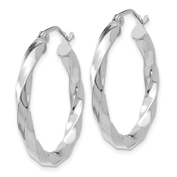 14K White Gold 3mm Twisted Hoop Earrings  21mm length