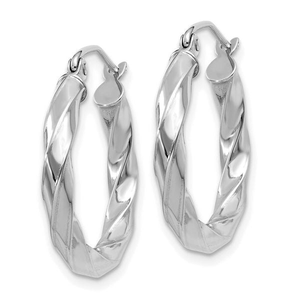 14K White Gold 3mm Twisted Hoop Earrings  16mm length