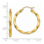 Load image into Gallery viewer, 14K Yellow Gold Polished 3mm Twisted Hoop Earrings 25mm length
