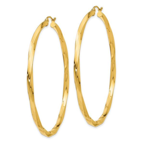 14K Yellow Gold Polished 3mm Twisted Hoop Earrings 16mm length