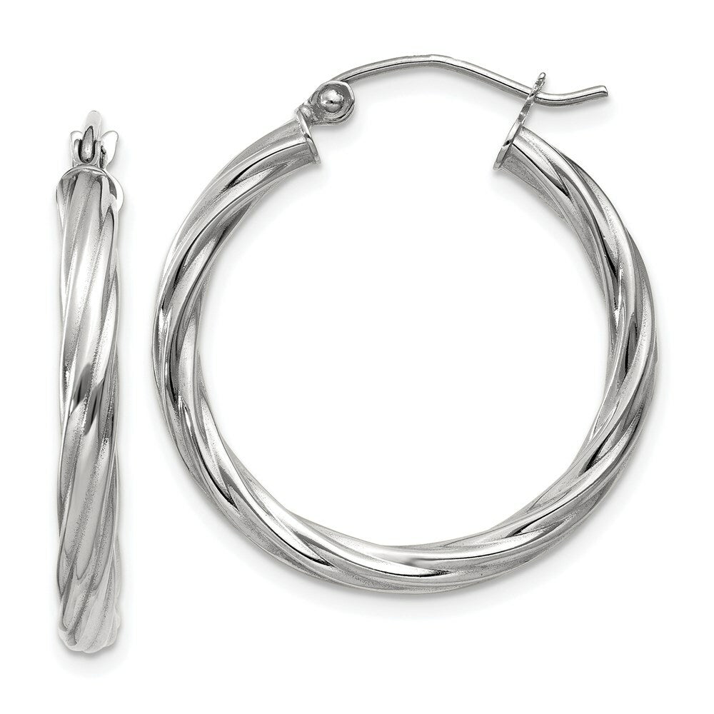 14K White Gold Polished 3.25mm Twisted Hoop Earrings  20mm length