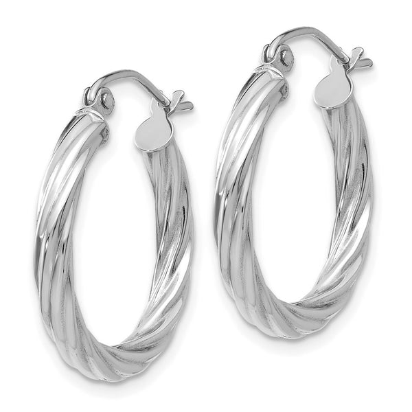 14K White Gold Polished 3.25mm Twisted Hoop Earrings  15mm length