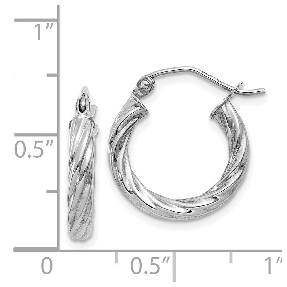 14K White Gold Polished 3.25mm Twisted Hoop Earrings  10mm length