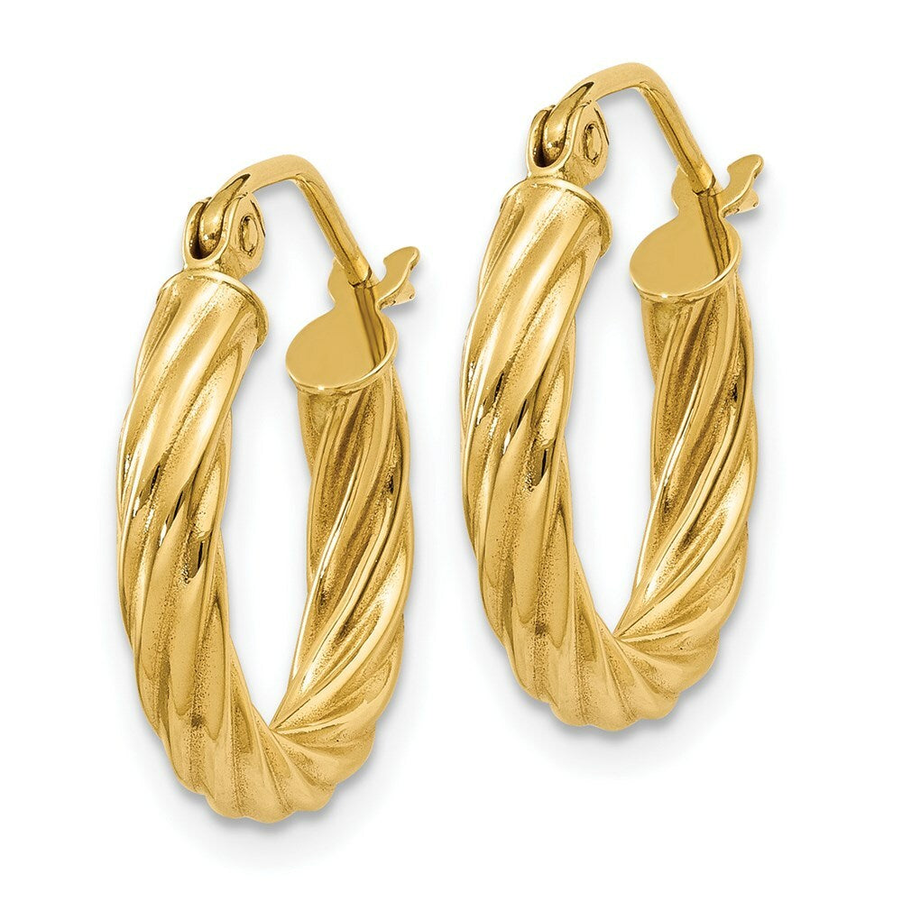 14K Yellow Gold Polished 2.75mm Twisted Hoop Earrings  10mm length