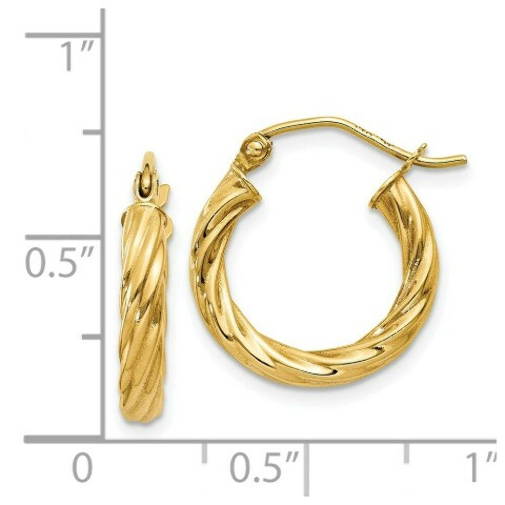 14K Yellow Gold Polished 2.75mm Twisted Hoop Earrings  10mm length