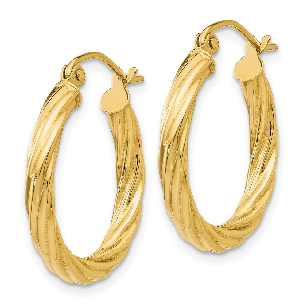 14K Yellow Gold Polished 3.25mm Twisted Hoop Earrings  14mm length
