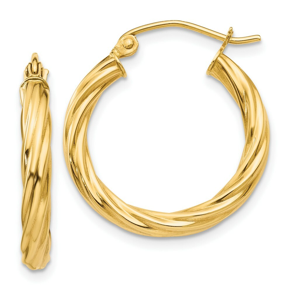 14K Yellow Gold Polished 3.25mm Twisted Hoop Earrings  14mm length