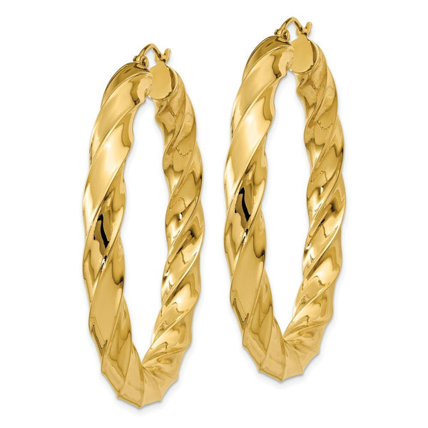 14K Yellow Gold Polished 5mm Twisted Hoop Earrings 33mm length