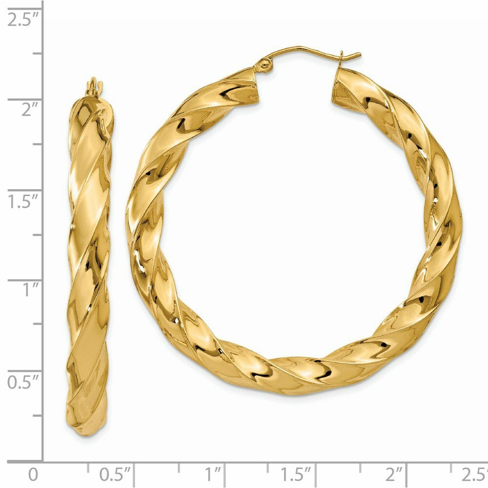 14K Yellow Gold Polished 5mm Twisted Hoop Earrings 33mm length