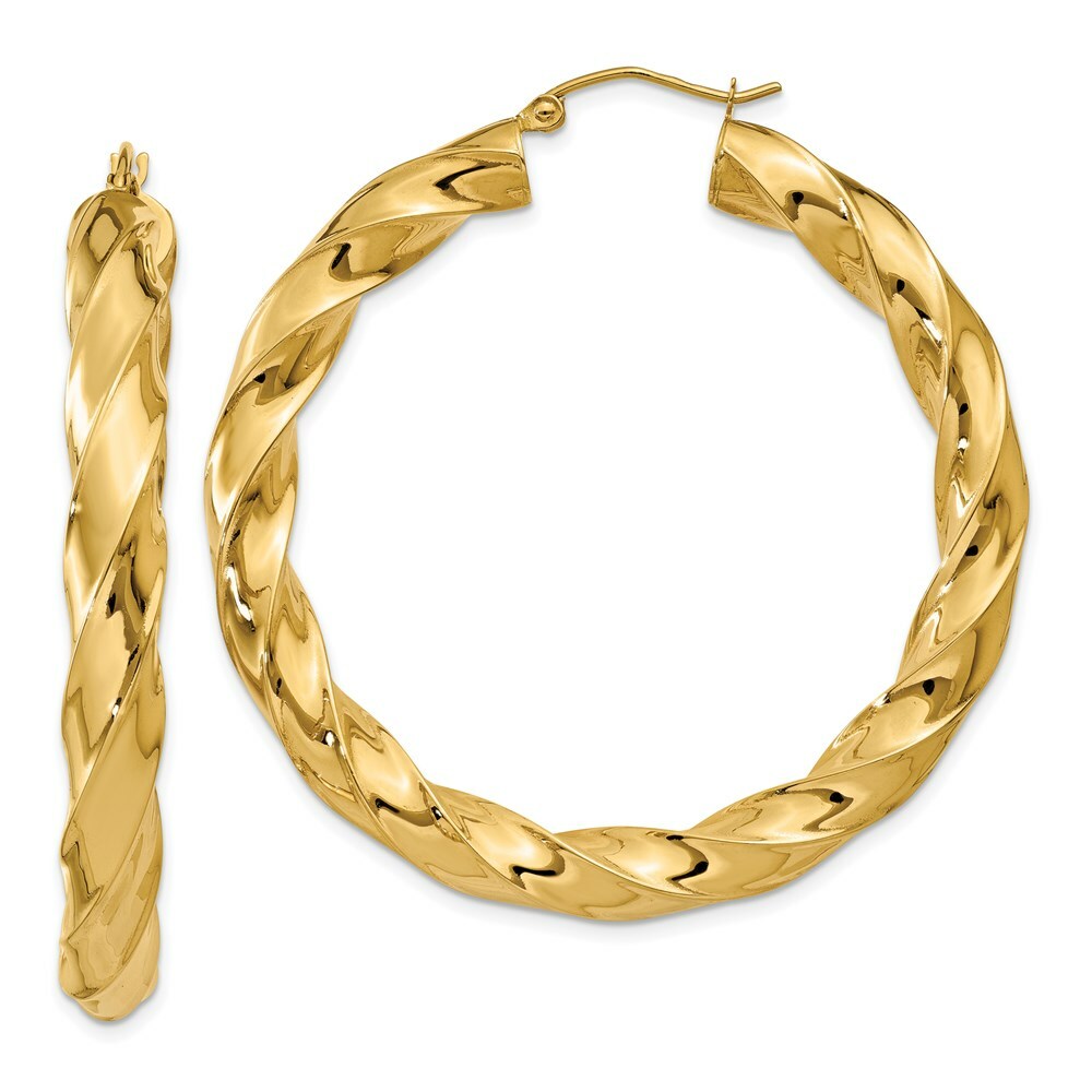 14K Yellow Gold Polished 5mm Twisted Hoop Earrings 33mm length