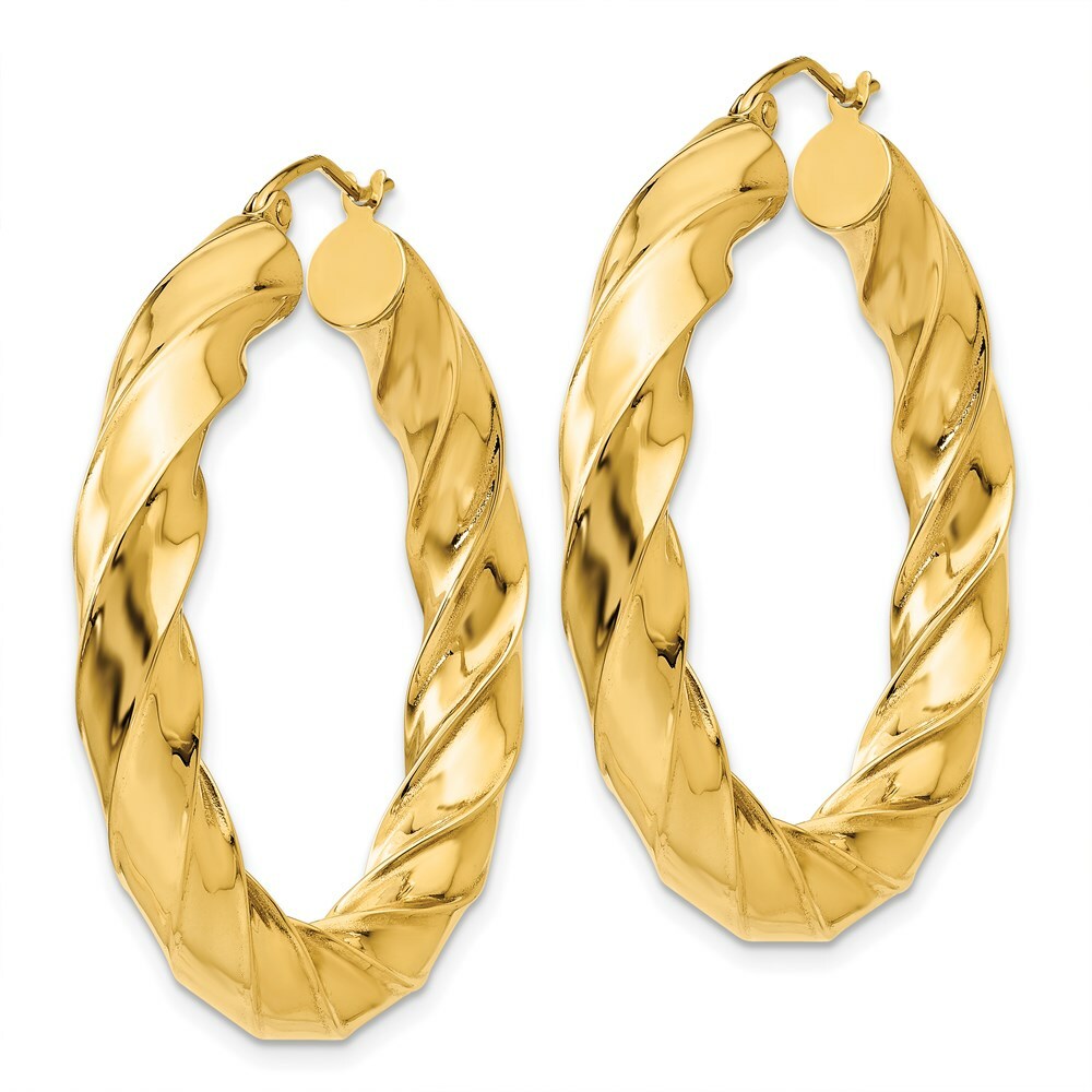 14K Yellow Gold Polished 5mm Twisted Hoop Earrings 27mm length