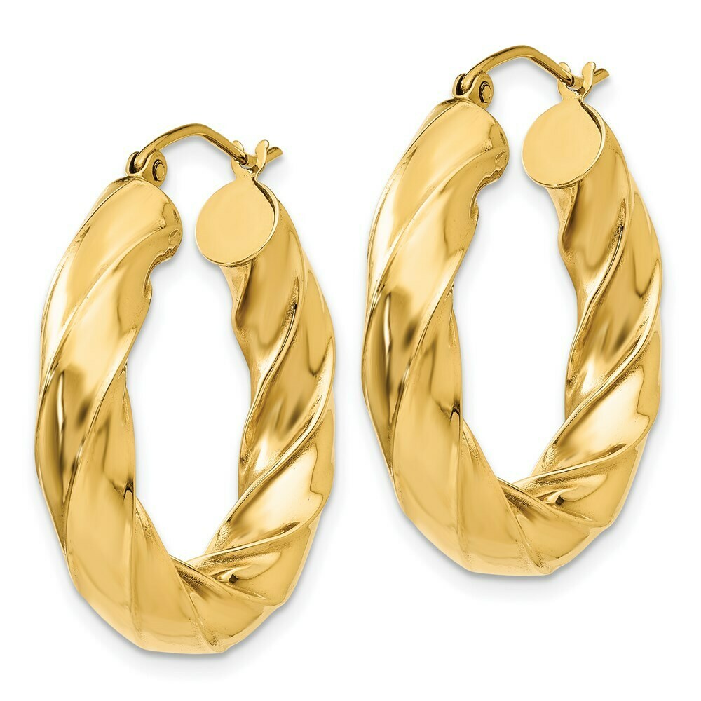 14K Yellow Gold Polished 5mm Twisted Hoop Earrings 17mm length