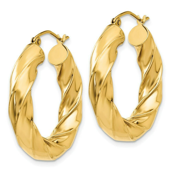 14K Yellow Gold Polished 5mm Twisted Hoop Earrings 17mm length