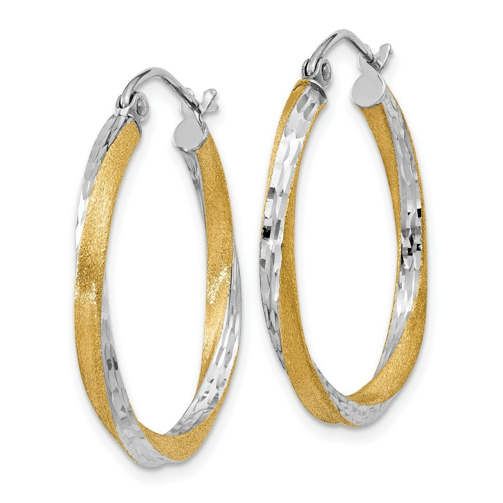 14K Yellow Gold & Rhodium Diamond-cut 2.5mm Twisted Hoop Earrings 25mm length