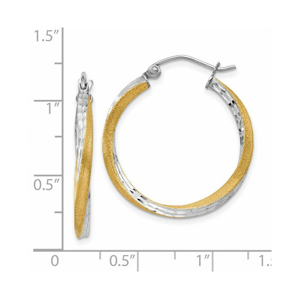 14K Yellow Gold & Rhodium Diamond-cut 2.5mm Twisted Hoop Earrings 25mm length