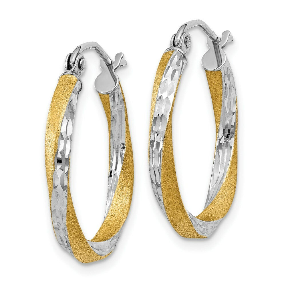 14K Yellow Gold & Rhodium Diamond-cut 2.5mm Twisted Hoop Earrings 20mm length