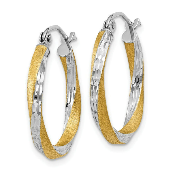 14K Yellow Gold & Rhodium Diamond-cut 2.5mm Twisted Hoop Earrings 20mm length