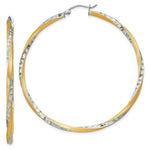 Load image into Gallery viewer, 14K Yellow Gold &amp; Rhodium Diamond-cut 2.5mm Twisted Hoop Earrings 55mm length
