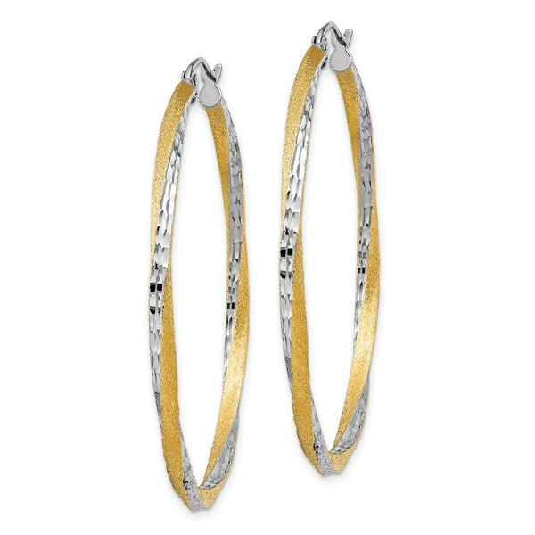 14K Yellow Gold & Rhodium Diamond-cut 2.5mm Twisted Hoop Earrings 45mm length