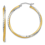 Load image into Gallery viewer, 14K Yellow Gold &amp; Rhodium Diamond-cut 2.5mm Twisted Hoop Earrings 35mm length
