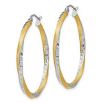 Load image into Gallery viewer, 14K Yellow Gold &amp; Rhodium Diamond-cut 2.5mm Twisted Hoop Earrings 35mm length
