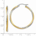 Load image into Gallery viewer, 14K Yellow Gold &amp; Rhodium Diamond-cut 2.5mm Twisted Hoop Earrings 35mm length
